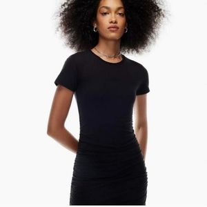 BABATON BLACK T-SHIRT DRESSBWOTH SIDE GATHERING SHORT SLEEVES WOMEN'S SZ XSMALL